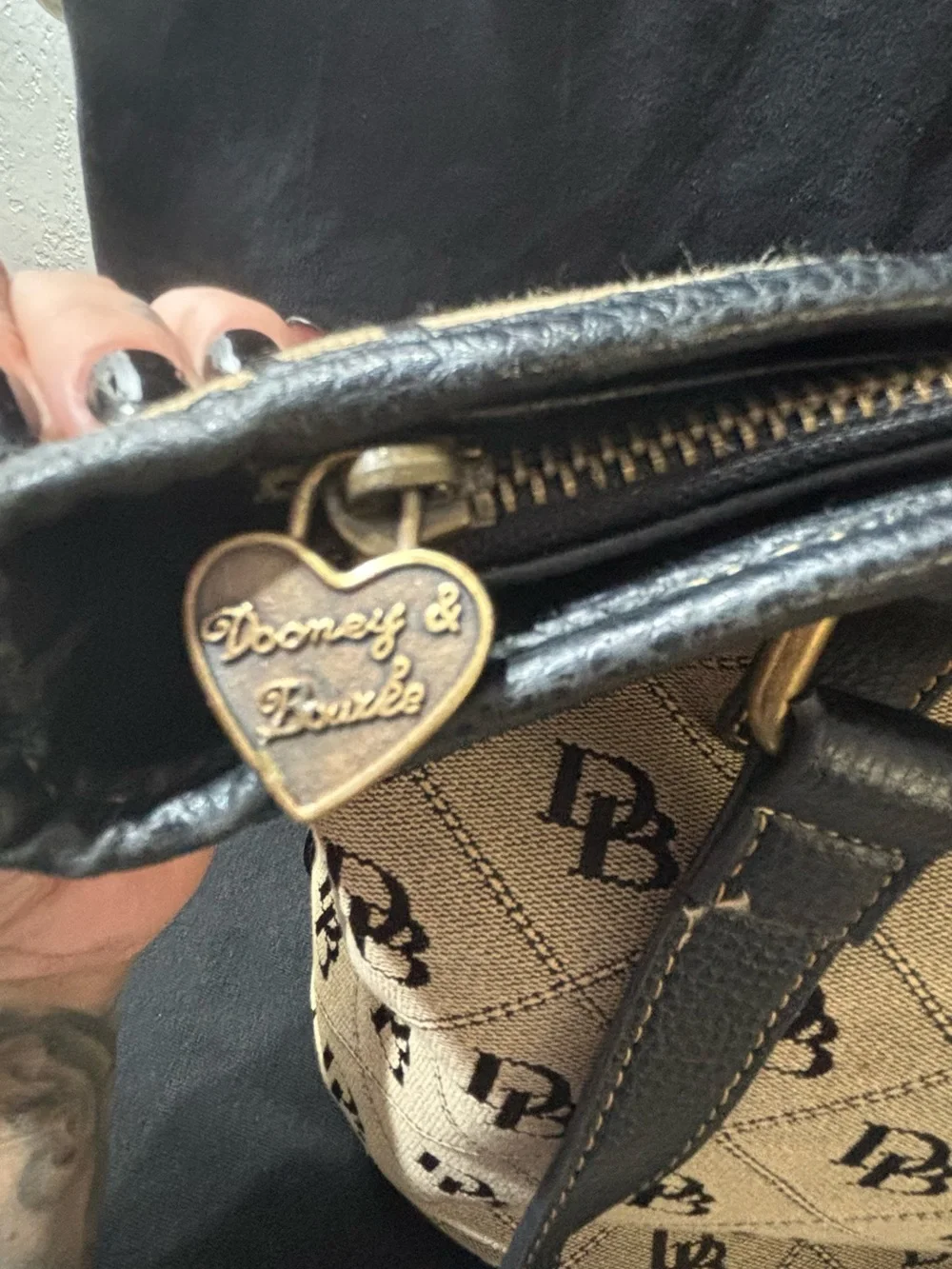 Vintage Dooney & Bourke DB Monogram Jacquard Bucket Shoulder Tote Bag